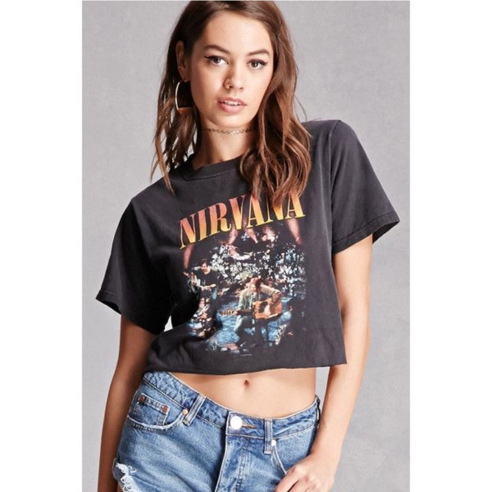 Distressed Nirvana Nevermind Crop Tee